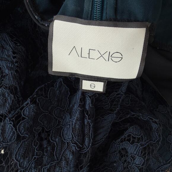 Alexis Bodysuit Womens Small Navy Lace Ruffle Pollie Illusion Long Sleeve Top - Picture 13 of 14